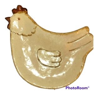 Art Pottery Hen Folk Art Earthenware Chicken Rooster Kitchen Decor Soap Dish